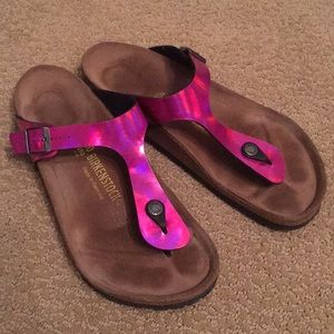 Metallic neon pink birkenstocks